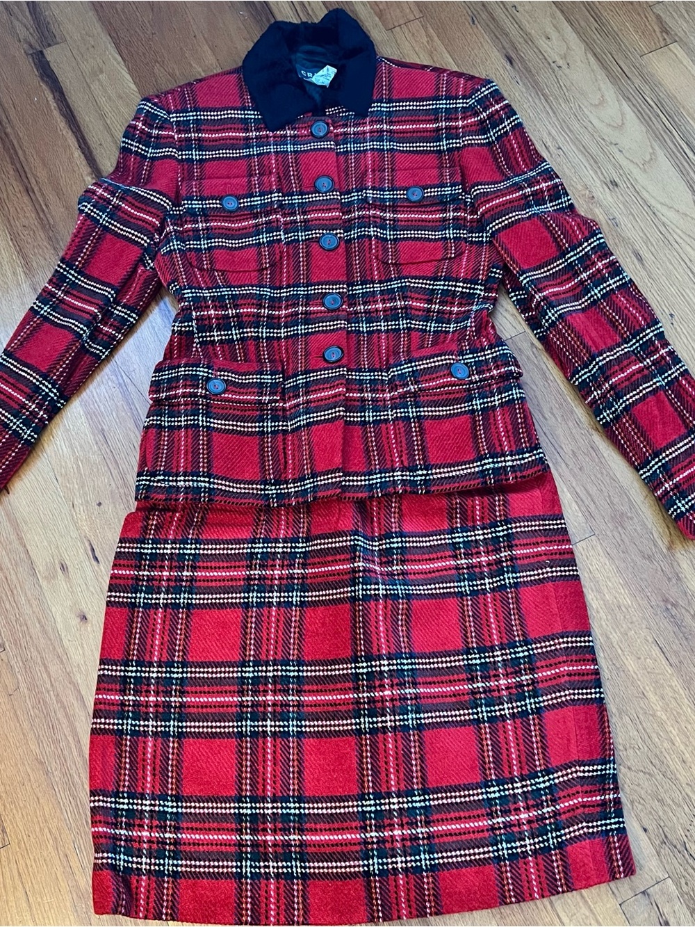 Vintage Red Black Plaid Skirt Set